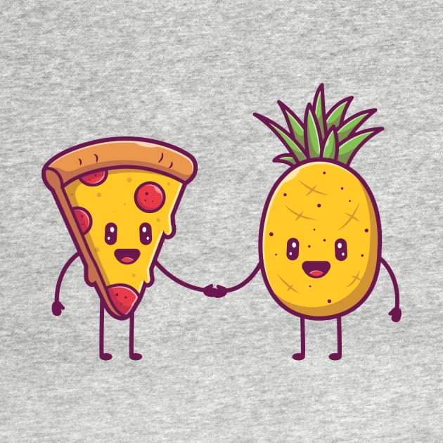 Cute Pizza Shaking Hands With Pineapple Cartoon by Catalyst Labs